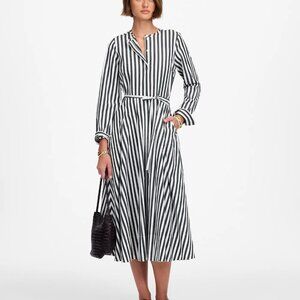 NEW Madewell Tie-Waist Midi Shirtdress in Stripe Forest Green White Size‎ 2